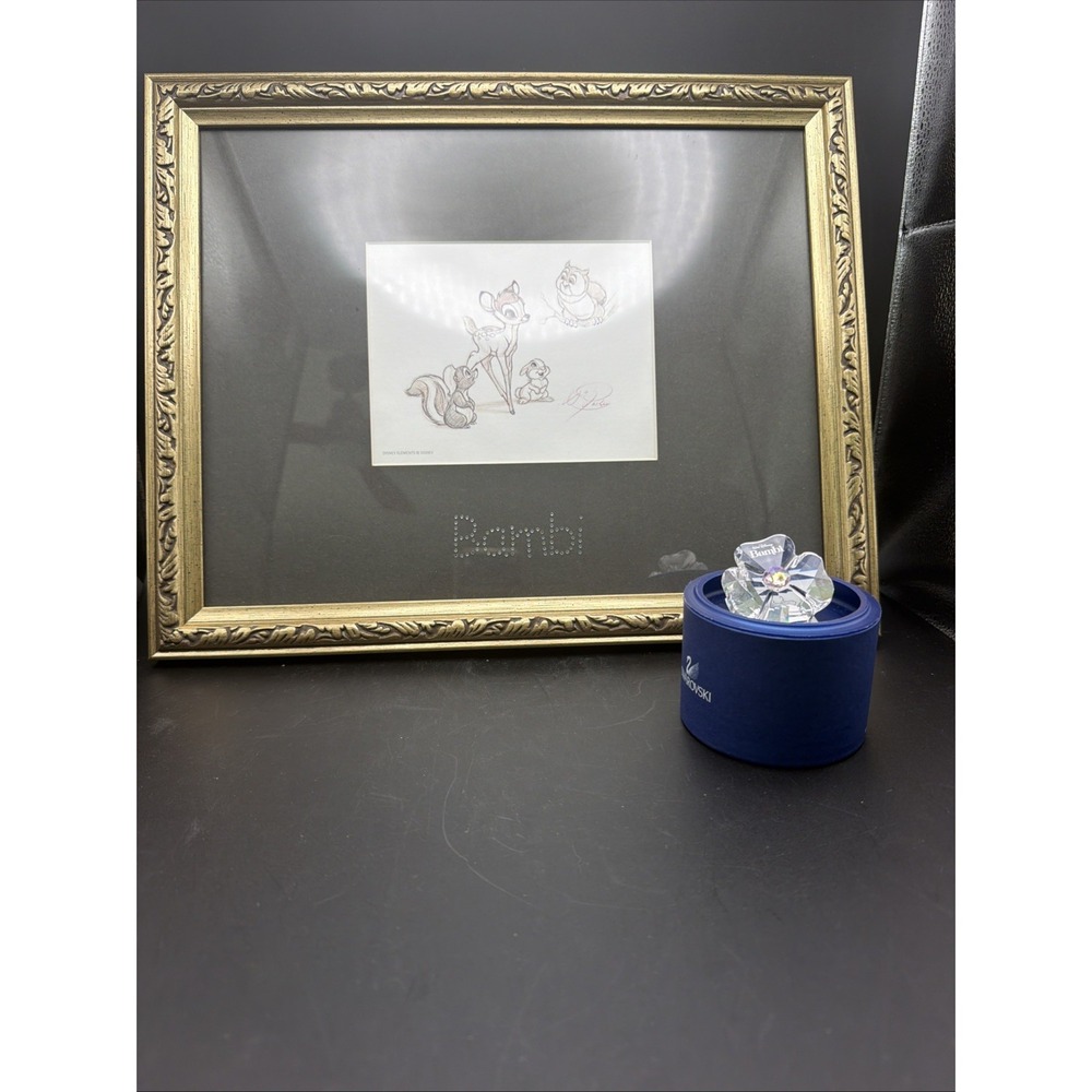 Swarovski Disney Bambi Dave Pacheco Framed Lithograph Plaque COA Box 2pc